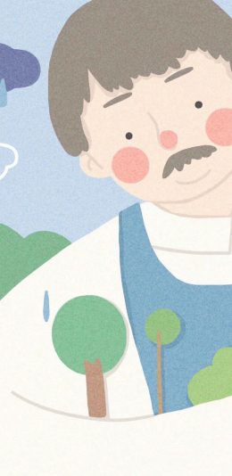 [2436x1125]插图 大叔 小胡子 树木 苹果手机动漫壁纸图片