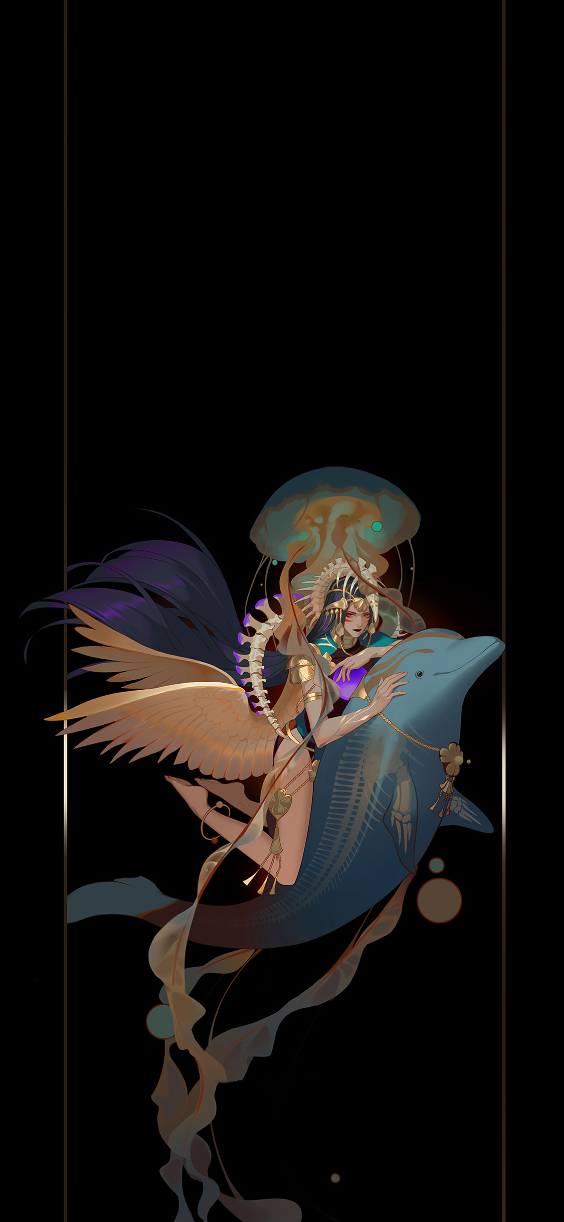 [2436×1125]插图 天使 翅膀 海豚 梦幻 苹果手机动漫壁纸图片