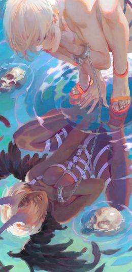 [2436x1125]插图 天使 魔鬼 骷颅 苹果手机动漫壁纸图片