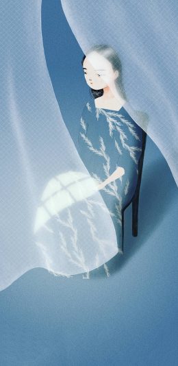 [2436x1125]插图 女孩 窗纱 意境 苹果手机动漫壁纸图片