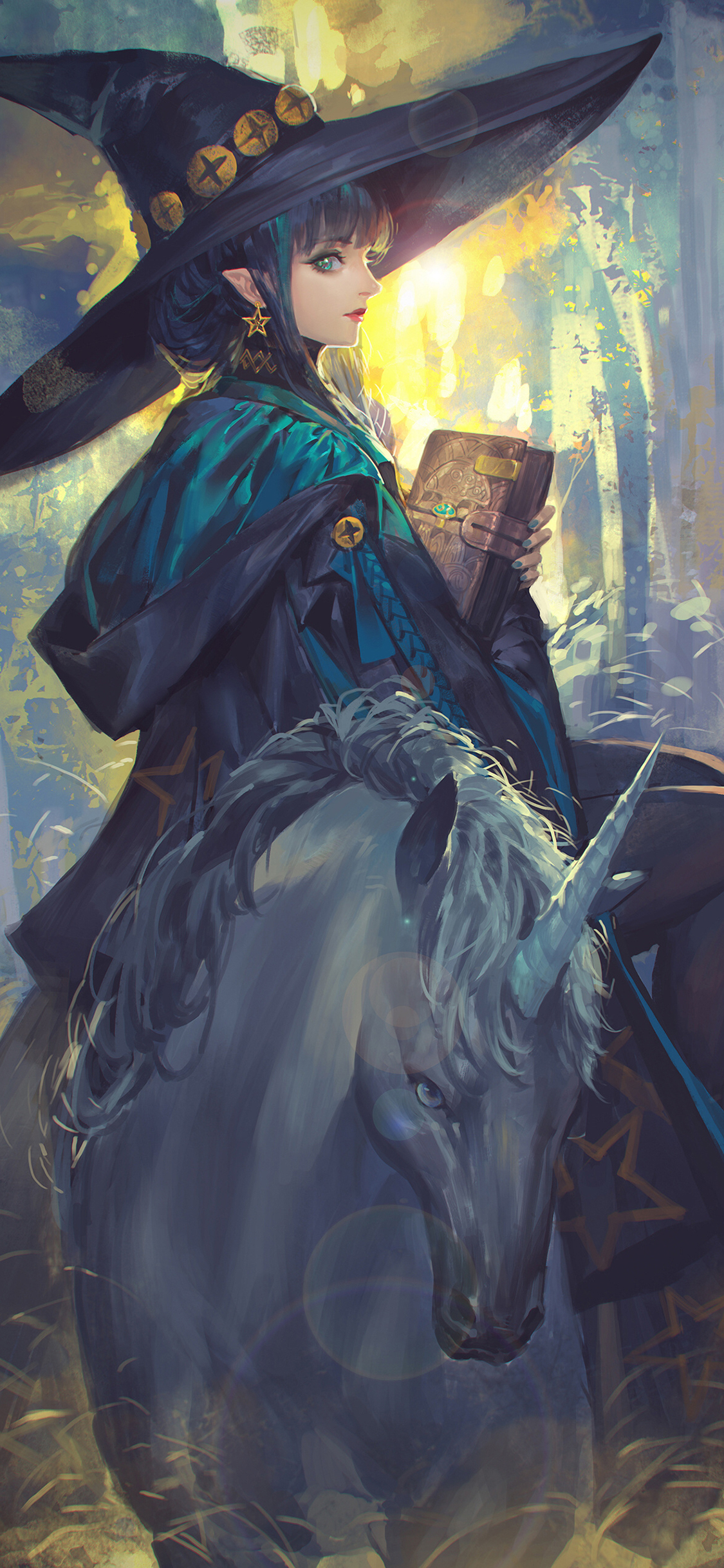 [2436×1125]插图 女巫 黑马 独角兽 二次元 苹果手机动漫壁纸图片