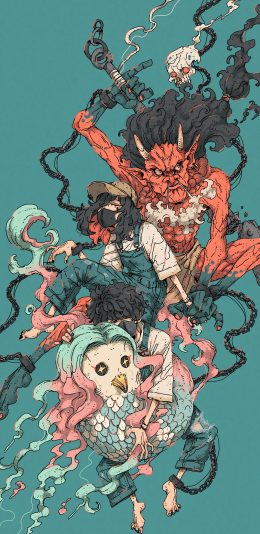 [2436x1125]插图 妖魔世界 怪兽 神鬼 苹果手机动漫壁纸图片