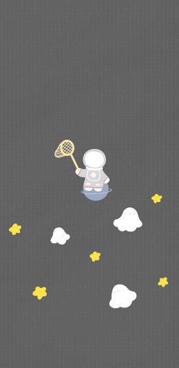 [2436x1125]插图 宇航员 捞星星 可爱 苹果手机动漫壁纸图片