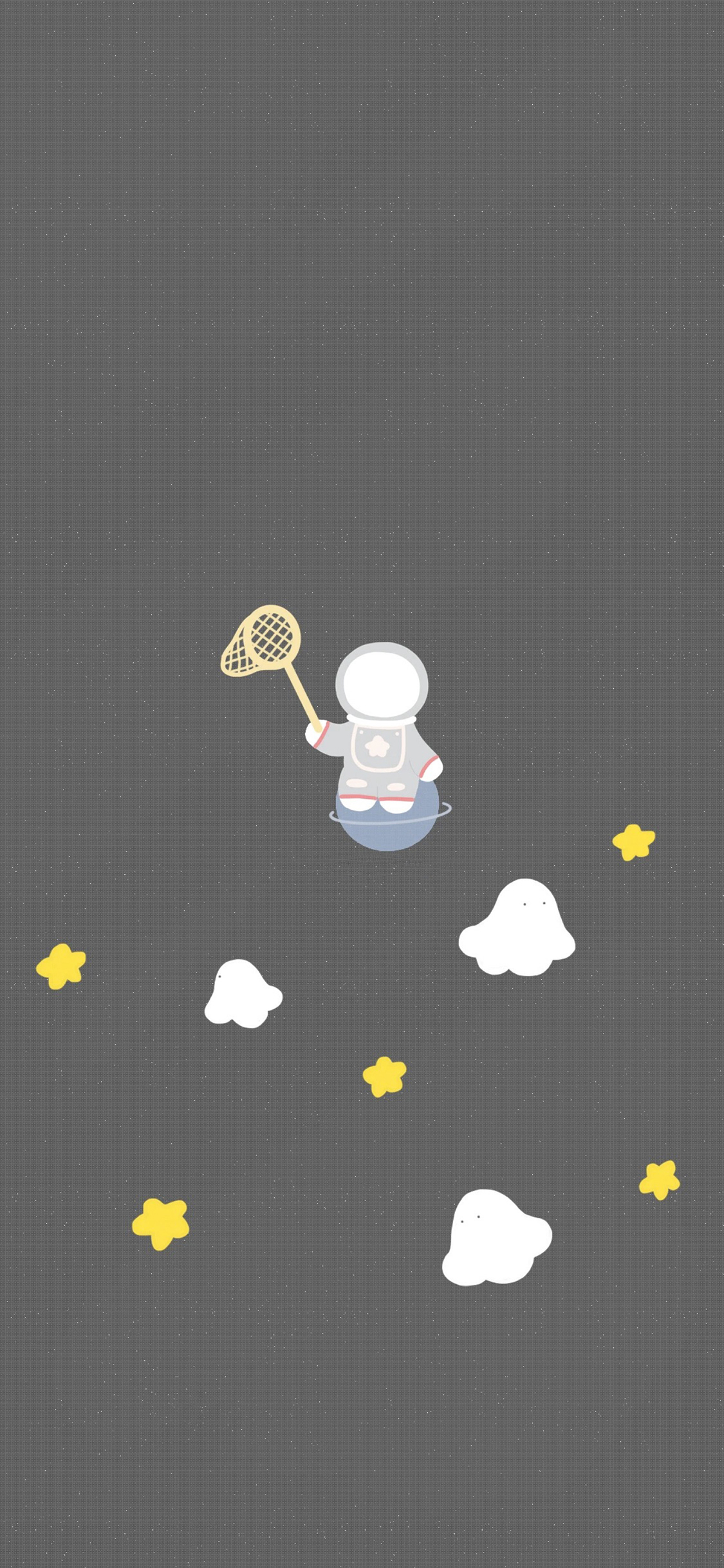 [2436×1125]插图 宇航员 捞星星 可爱 苹果手机动漫壁纸图片