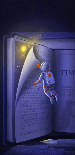 [2436x1125]插图 宇航员 星星 书本 苹果手机动漫壁纸图片