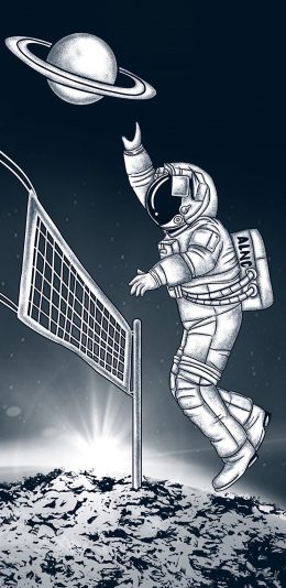 [2436x1125]插图 宇航员 行星 黑白 苹果手机动漫壁纸图片