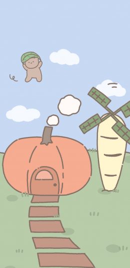 [2436x1125]插图 小熊 南瓜 胡萝卜（取自微博：小熊代言人） 苹果手机动漫壁纸图片