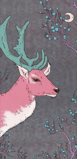 [2436x1125]插图 小鹿 粉色 （取自微博：_magua） 苹果手机动漫壁纸图片