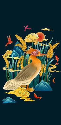 [2436x1125]插图 山鸡 花草 华丽（取自站酷网：辰子ChenRui） 苹果手机动漫壁纸图片