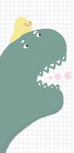 [2436x1125]插图 恐龙 绿色 小虫子 格子 （取自微博：magua） 苹果手机动漫壁纸图片