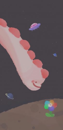 [2436x1125]插图 恐龙 行星 小花（取自微博：magua） 苹果手机动漫壁纸图片