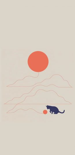 [2436x1125]插图 日出 猫咪 线条 苹果手机动漫壁纸图片