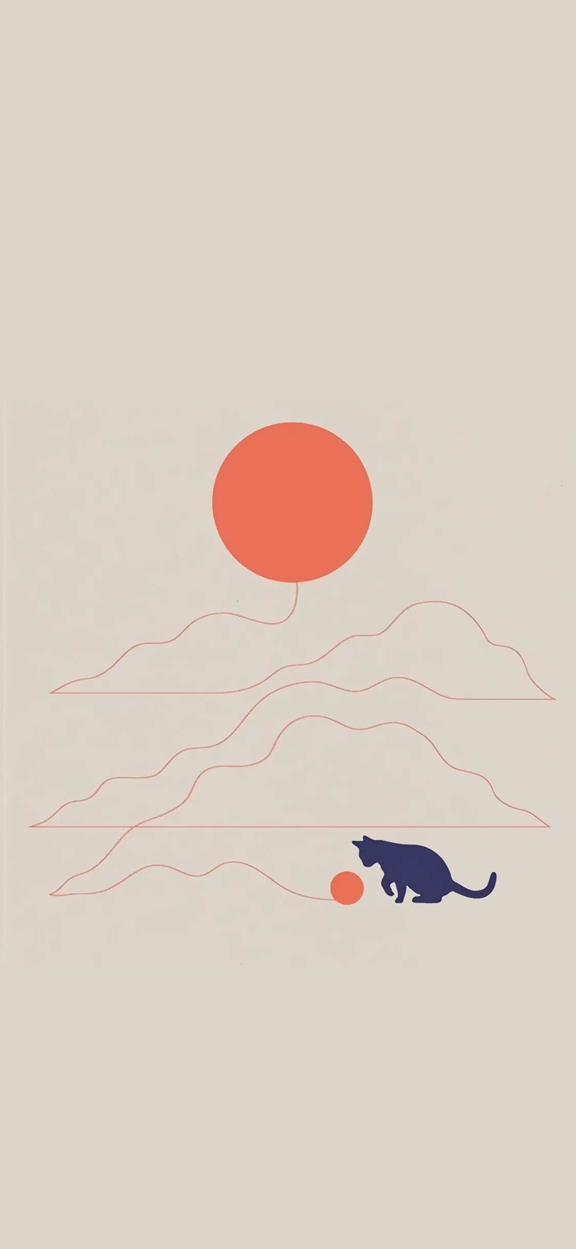 [2436×1125]插图 日出 猫咪 线条 苹果手机动漫壁纸图片