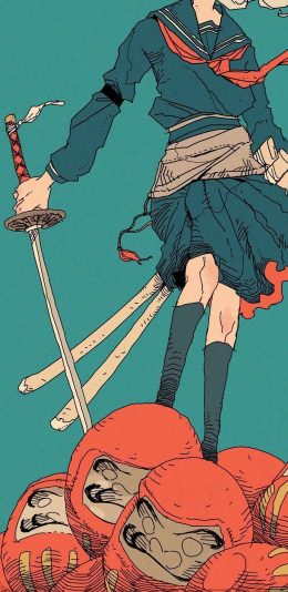 [2436x1125]插图 日系 剑客 妖魔世界 苹果手机动漫壁纸图片