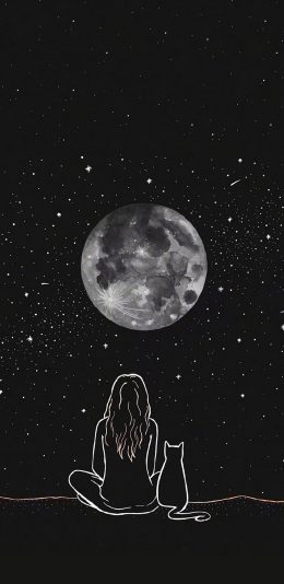 [2436x1125]插图 星球 星空 背影 猫咪 苹果手机动漫壁纸图片