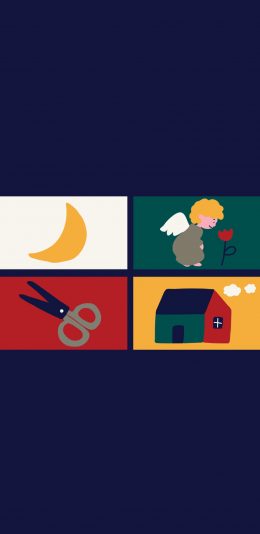 [2436x1125]插图 月亮 天使 剪刀 房子 苹果手机动漫壁纸图片