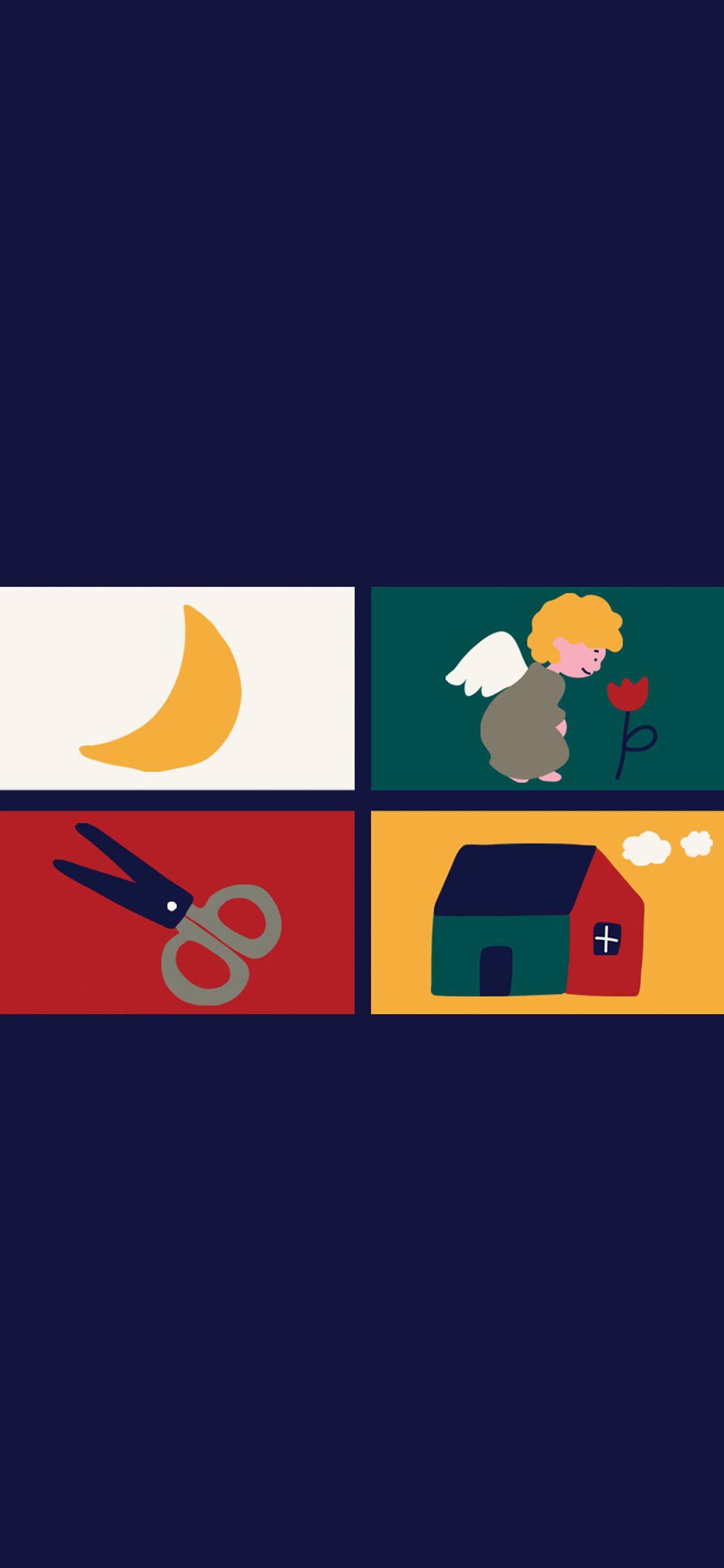 [2436×1125]插图 月亮 天使 剪刀 房子 苹果手机动漫壁纸图片