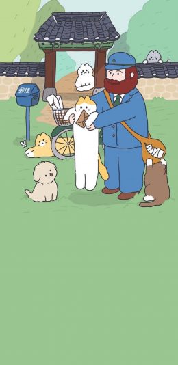 [2436x1125]插图 有茶 猫咪 小狗 苹果手机动漫壁纸图片