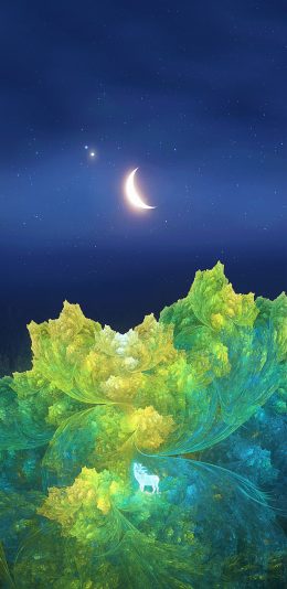 [2436x1125]插图 梦幻 月牙 驯鹿 苹果手机动漫壁纸图片