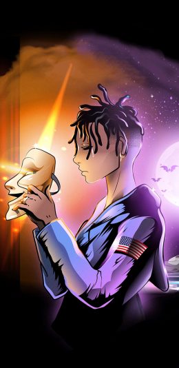 [2436x1125]插图 欧美 男孩 手绘 脏辫 面具 苹果手机动漫壁纸图片