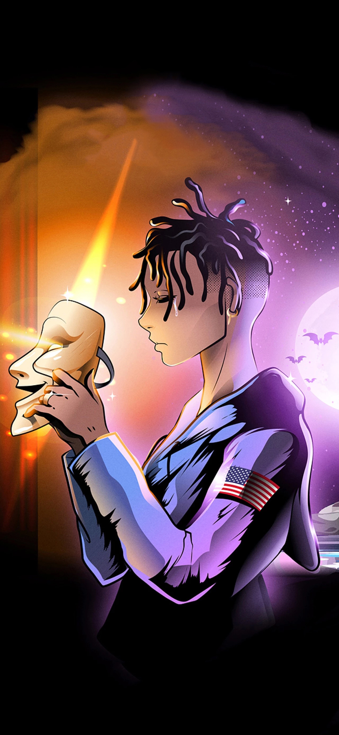 [2436×1125]插图 欧美 男孩 手绘 脏辫 面具 苹果手机动漫壁纸图片