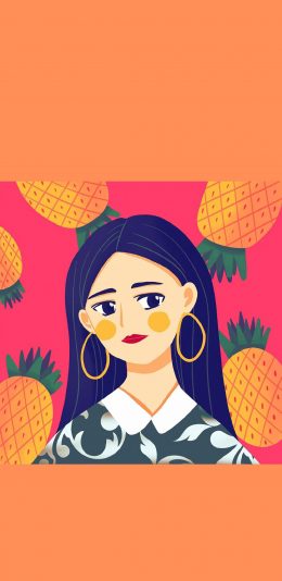 [2436x1125]插图 水果 女孩 菠萝 苹果手机动漫壁纸图片