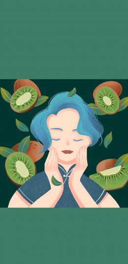 [2436x1125]插图 水果女孩 系列 猕猴桃 绿色 苹果手机动漫壁纸图片