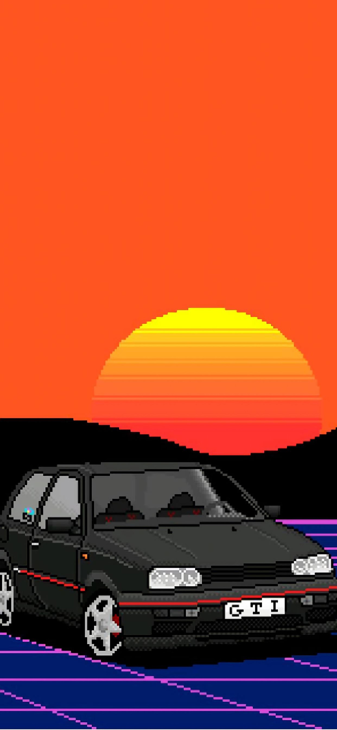 [2436×1125]插图 汽车 日落 像素画 苹果手机动漫壁纸图片