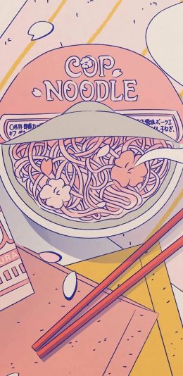 [2436x1125]插图 泡面 粉色 樱花 苹果手机动漫壁纸图片