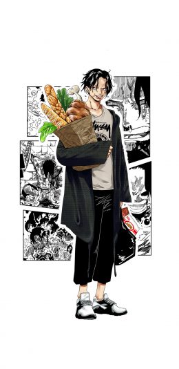 [2436x1125]插图 海贼王 艾斯 作者：light是光华 苹果手机动漫壁纸图片