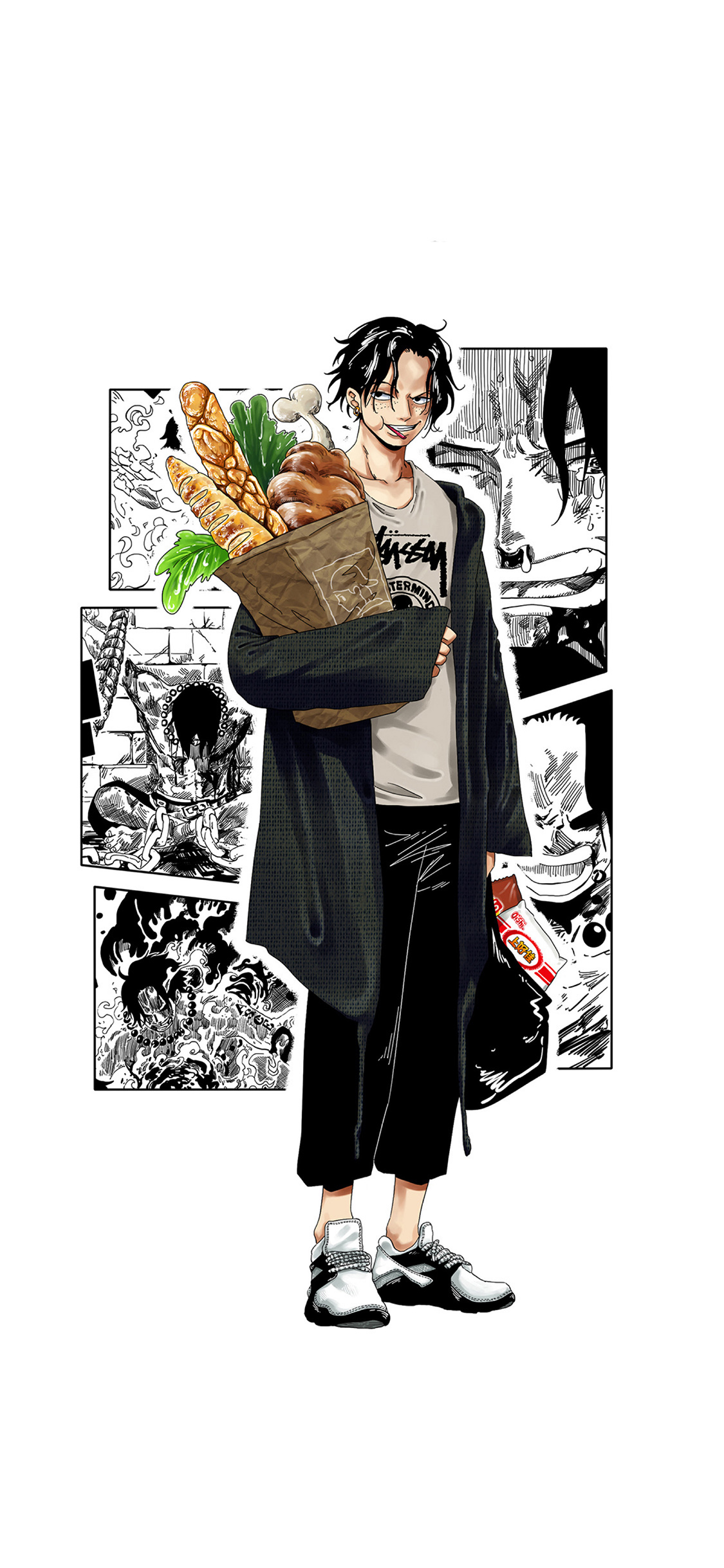 [2436×1125]插图 海贼王 艾斯 作者：light是光华 苹果手机动漫壁纸图片