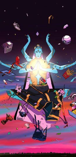 [2436x1125]插图 潮图 六臂 修炼 怪诞 苹果手机动漫壁纸图片