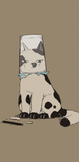[2436x1125]插图 猫咪 卡通 垃圾桶 苹果手机动漫壁纸图片