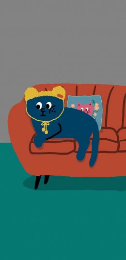[2436x1125]插图 猫咪 帽子 可爱 苹果手机动漫壁纸图片