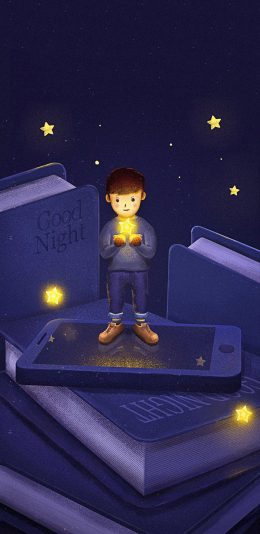 [2436x1125]插图 男孩 星星 梦幻 苹果手机动漫壁纸图片