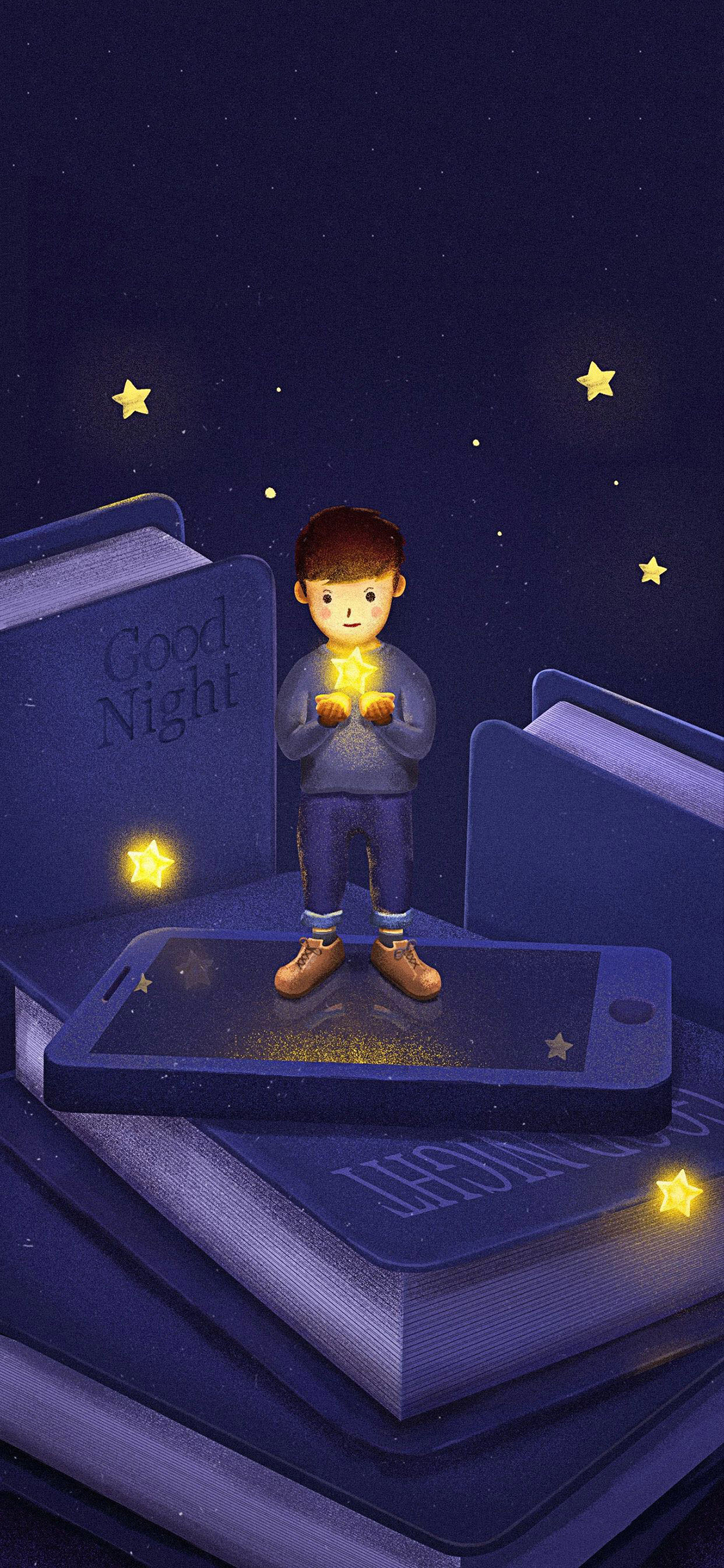 [2436×1125]插图 男孩 星星 梦幻 苹果手机动漫壁纸图片