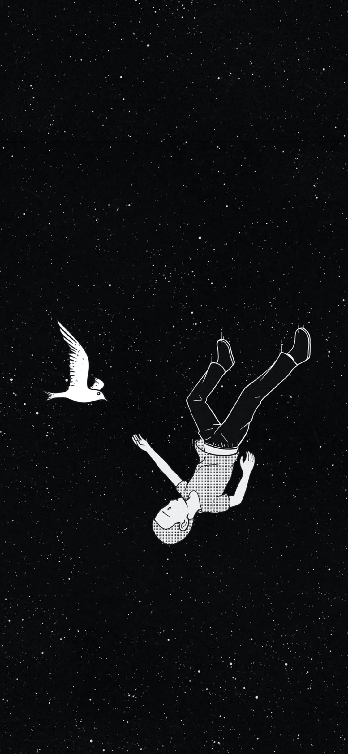 [2436×1125]插图 男孩 白鸽 星空 苹果手机动漫壁纸图片