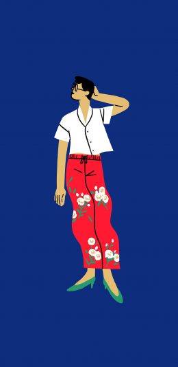 [2436x1125]插图 简笔 时尚 服装 搭配 红蓝 苹果手机动漫壁纸图片