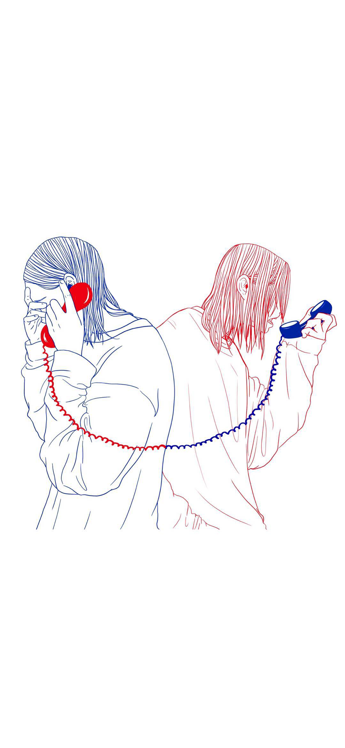 [2436×1125]插图 简笔 电话 红蓝 苹果手机动漫壁纸图片