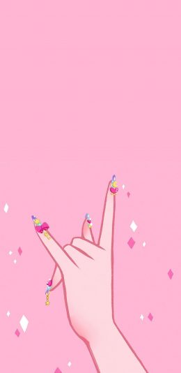 [2436x1125]插图 粉色背景 手 爱你 苹果手机动漫壁纸图片