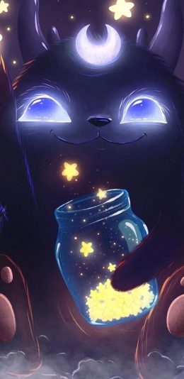 [2436x1125]插图 精灵 月牙 星星 苹果手机动漫壁纸图片