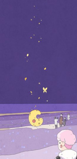 [2436x1125]插图 紫色 梦幻 拍照 蝴蝶 苹果手机动漫壁纸图片