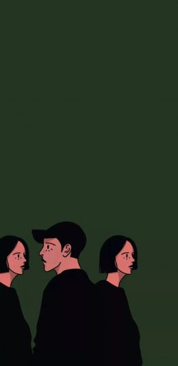 [2436x1125]插图 纯色背景 男孩 女孩 苹果手机动漫壁纸图片