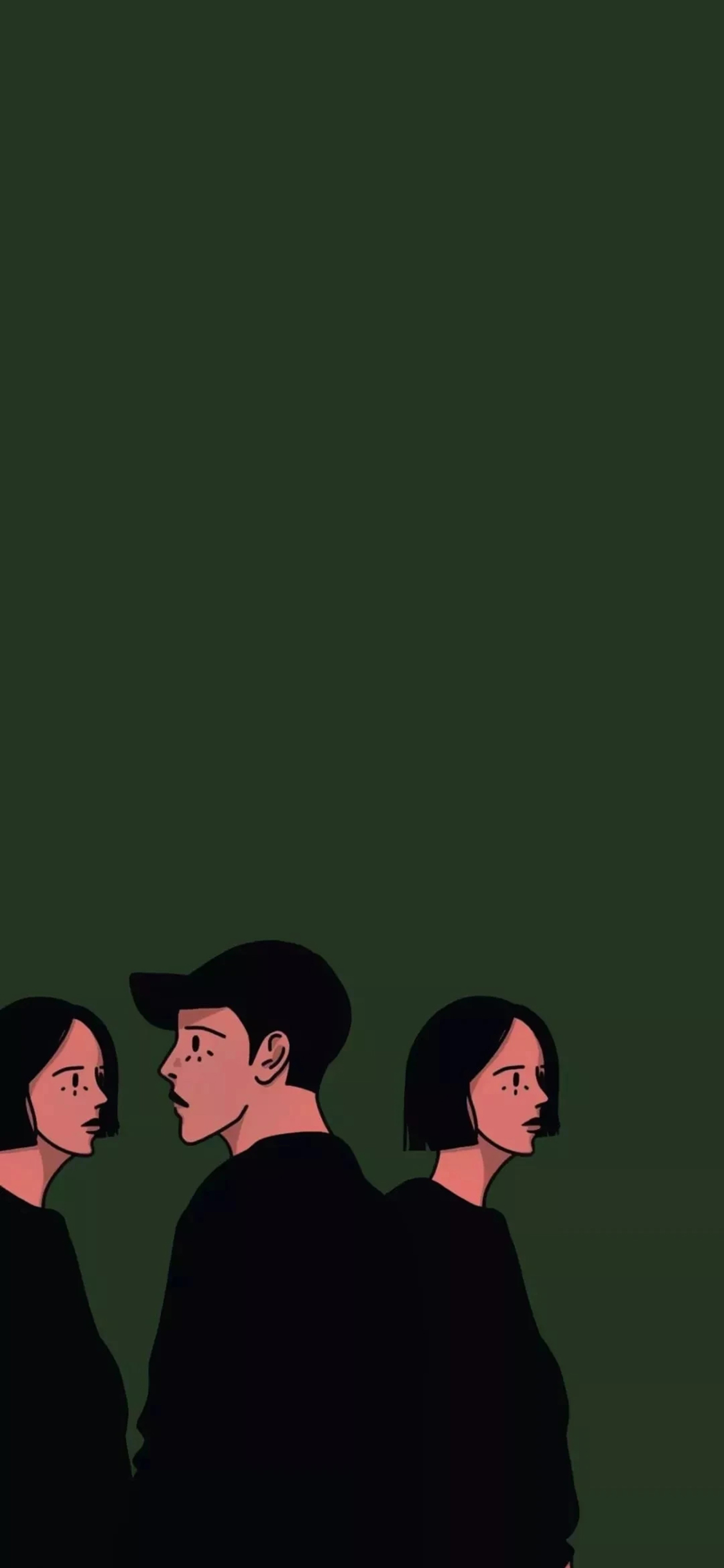 [2436×1125]插图 纯色背景 男孩 女孩 苹果手机动漫壁纸图片