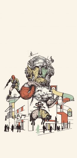 [2436x1125]插图 结构 人头 羊 苹果手机动漫壁纸图片