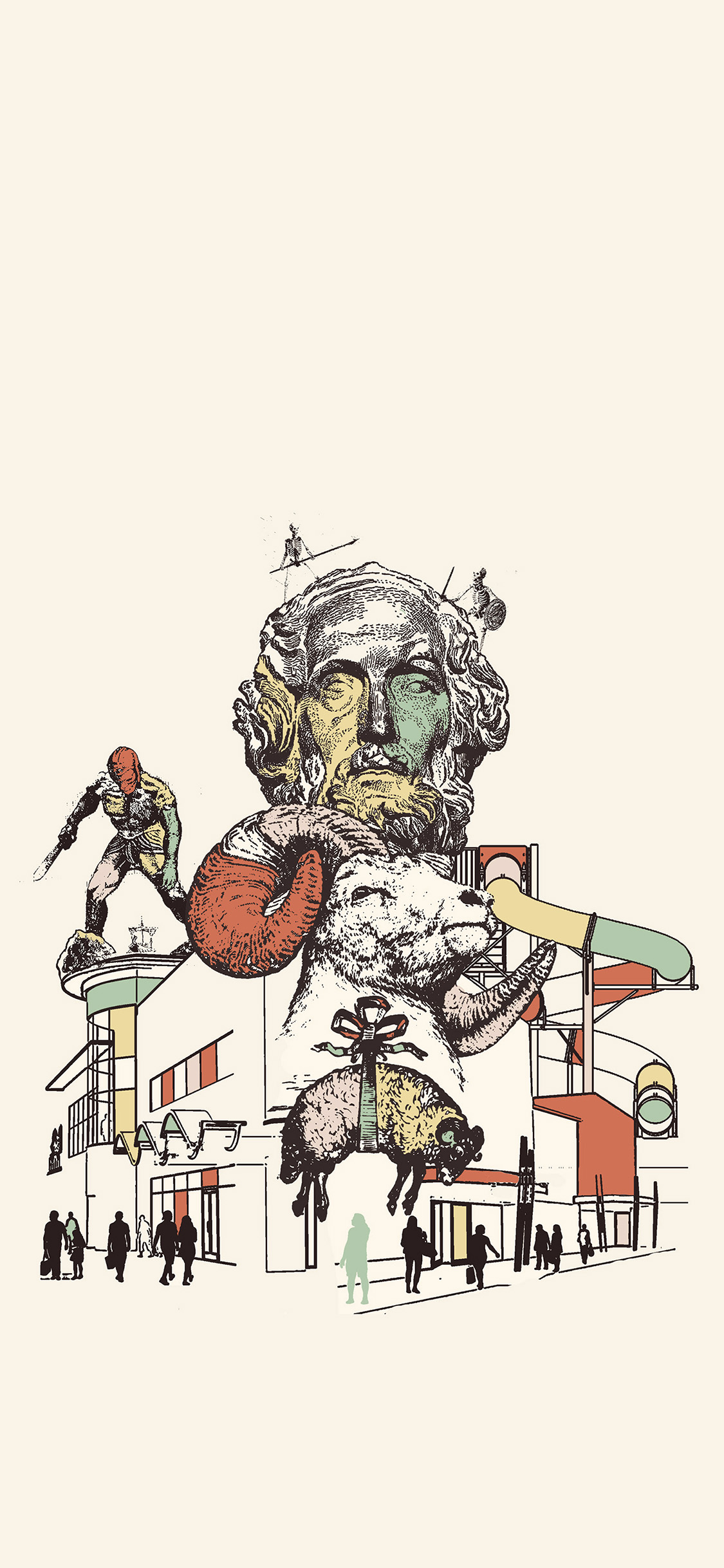 [2436×1125]插图 结构 人头 羊 苹果手机动漫壁纸图片