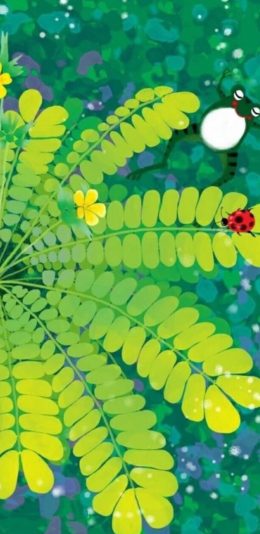 [2436x1125]插图 绿植 七星瓢虫 草 色彩 苹果手机动漫壁纸图片