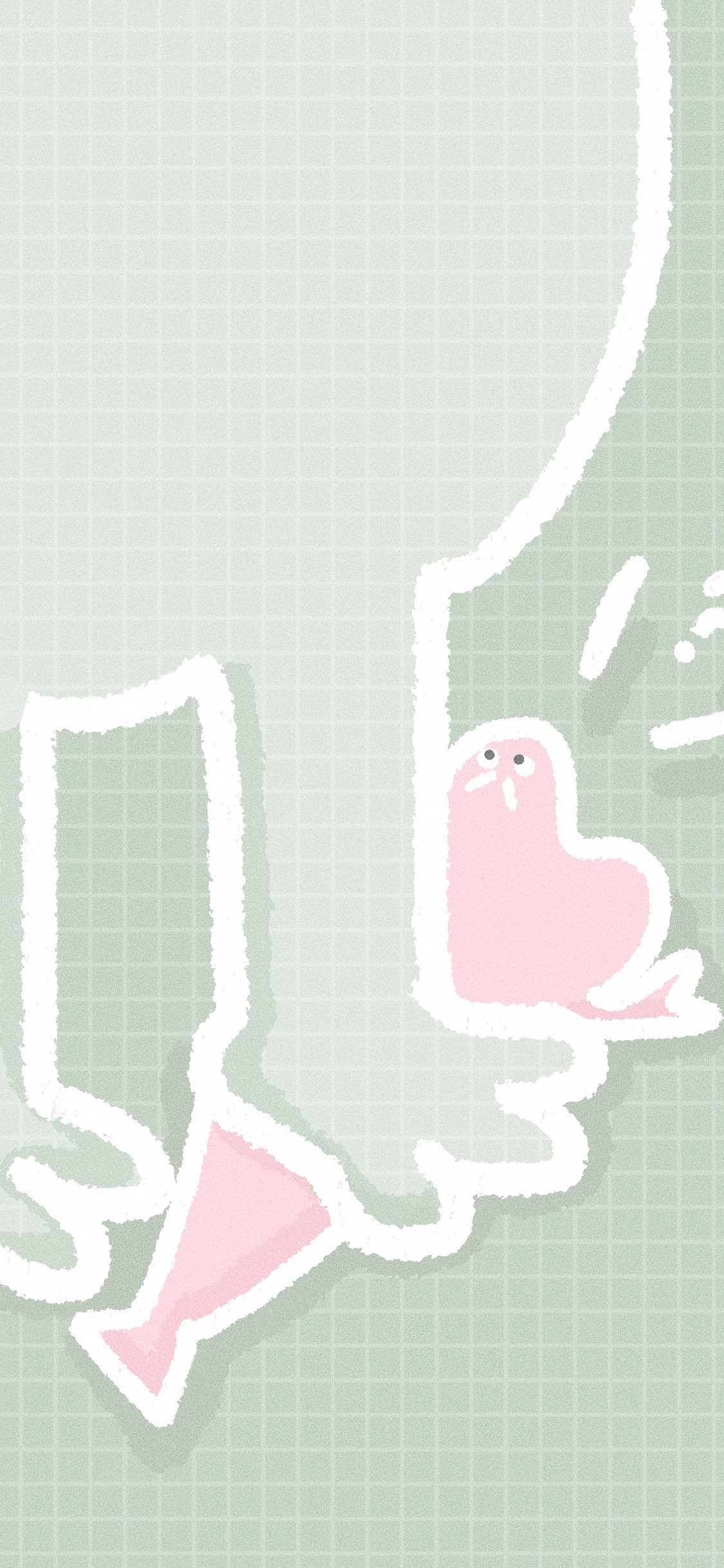 [2436×1125]插图 绿色格子 小脚丫 踩（取自微博：_magua） 苹果手机动漫壁纸图片