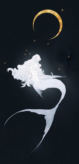 [2436x1125]插图 美人鱼 二次元 月牙 苹果手机动漫壁纸图片