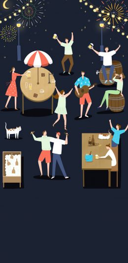 [2436x1125]插图 聚会 人物 狂欢 苹果手机动漫壁纸图片